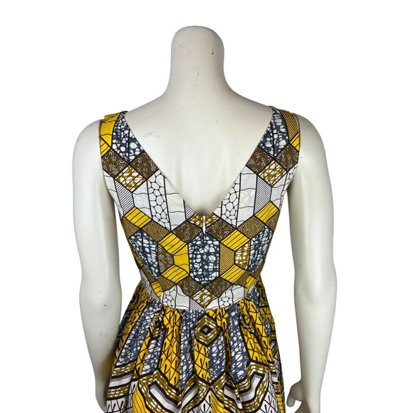 Lena Hoschek Sleeveless Nairobi Dress S African Print Honeycomb Fit Flare Yellow - Picture 7 of 11